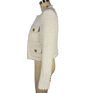 Balmain Cropped White Tweed Jacket Size FR 34/ US 2