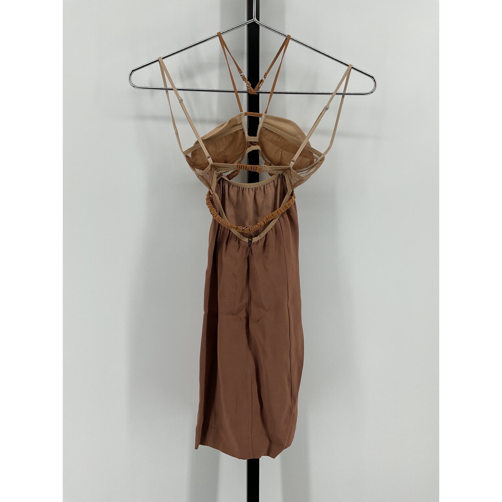 Nensi Dojaka Brown Polyester Draped Double Bra Mini Dress Size XXS