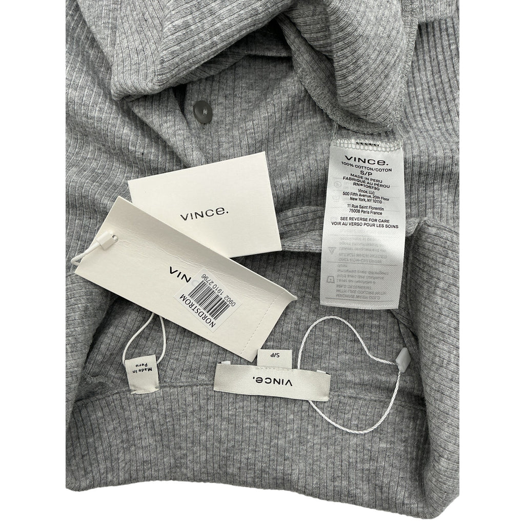 Vince Rib Long Sleeve Grey Cotton Collared Polo Size S / Petite