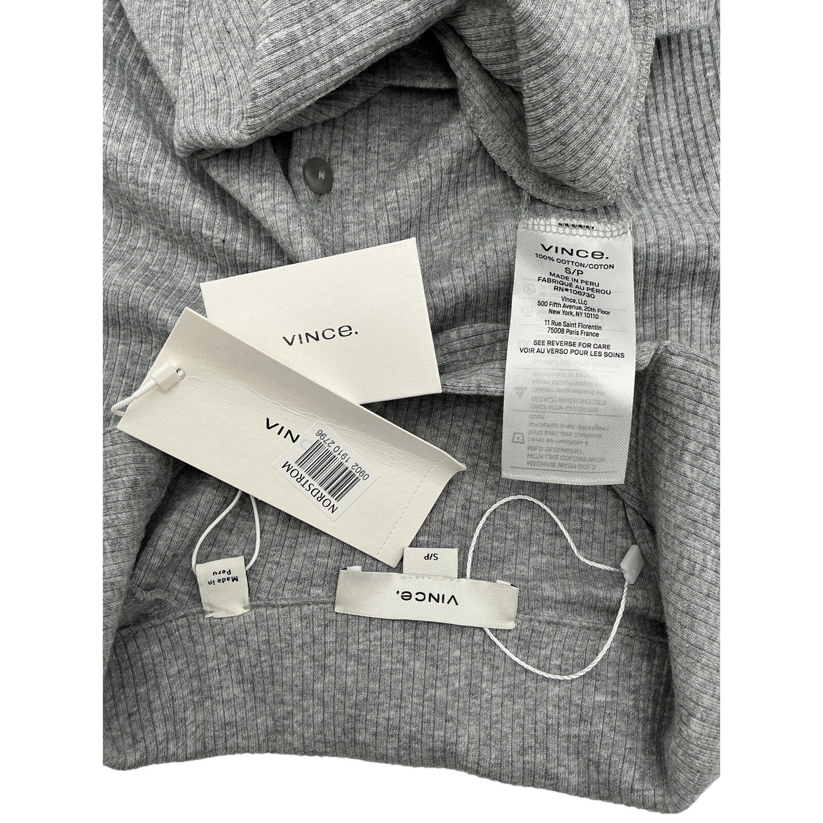 Vince Rib Long Sleeve Grey Cotton Collared Polo Size S / Petite