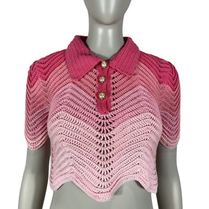 Casablanca Ombre Pink Crochet Polo Top Size XS