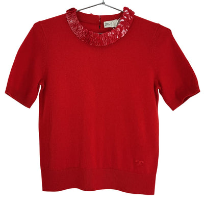 Tory Burch Embellished Red Sequin Collar Sweater Size XS