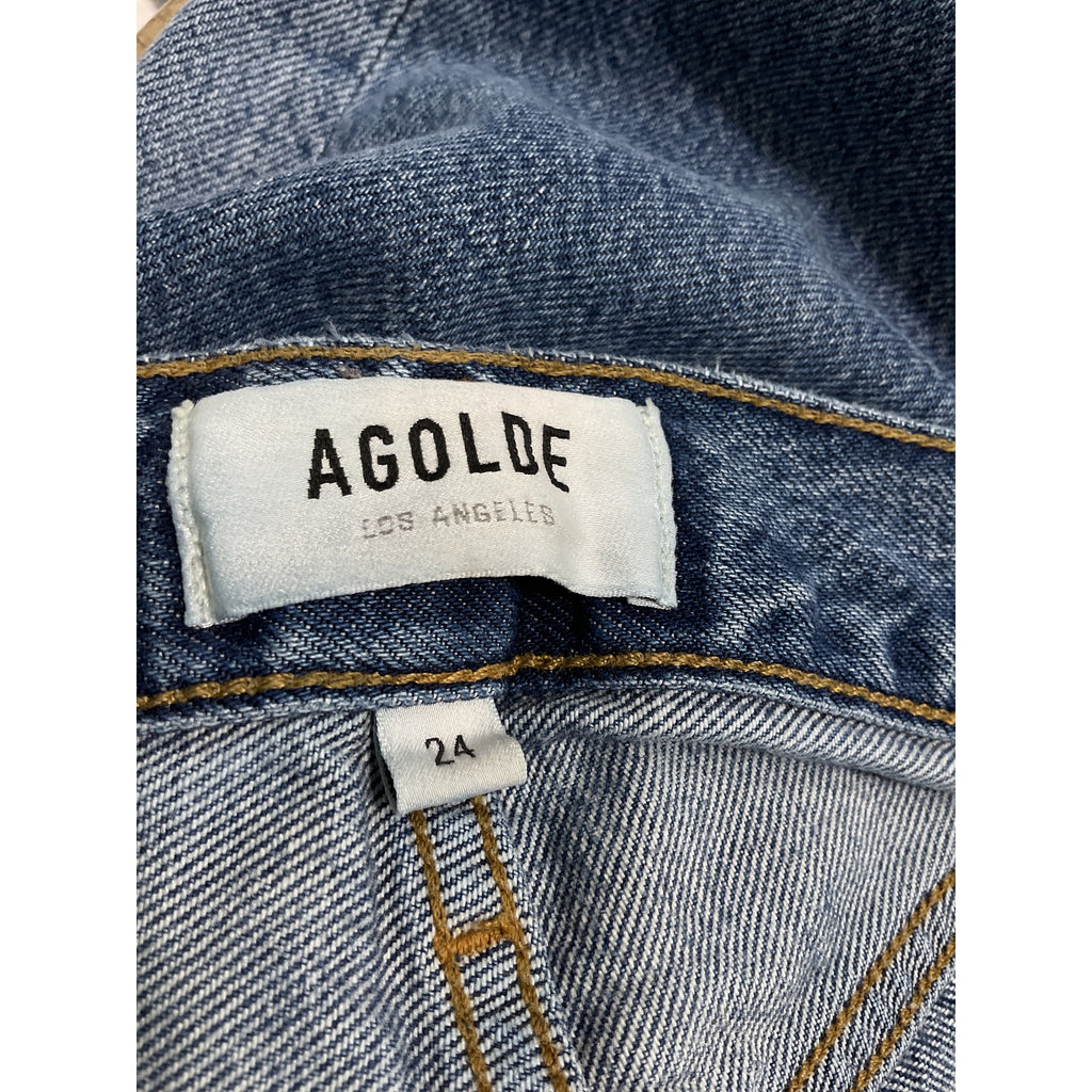 Agolde 'Riley' Blue High Rise Straight Crop Denim Jean Size 26
