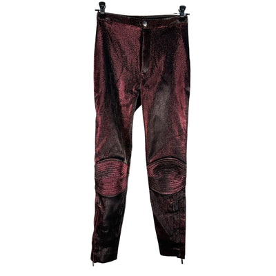 Area Shimmering Burgundy Lurex Skinny Pants Size XS