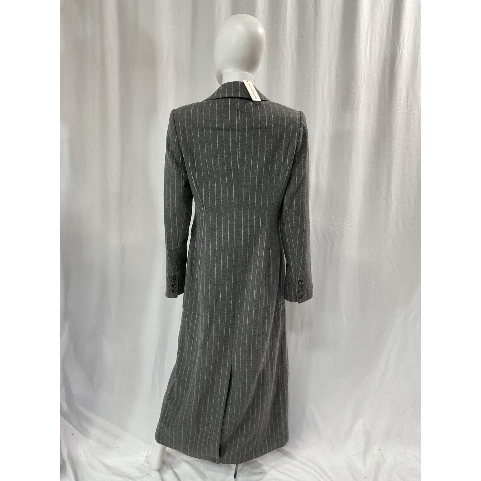 Favorite Daughter 'The Simon' Grey Pinstripe Double Breasted Longline Coat Size M - NWT