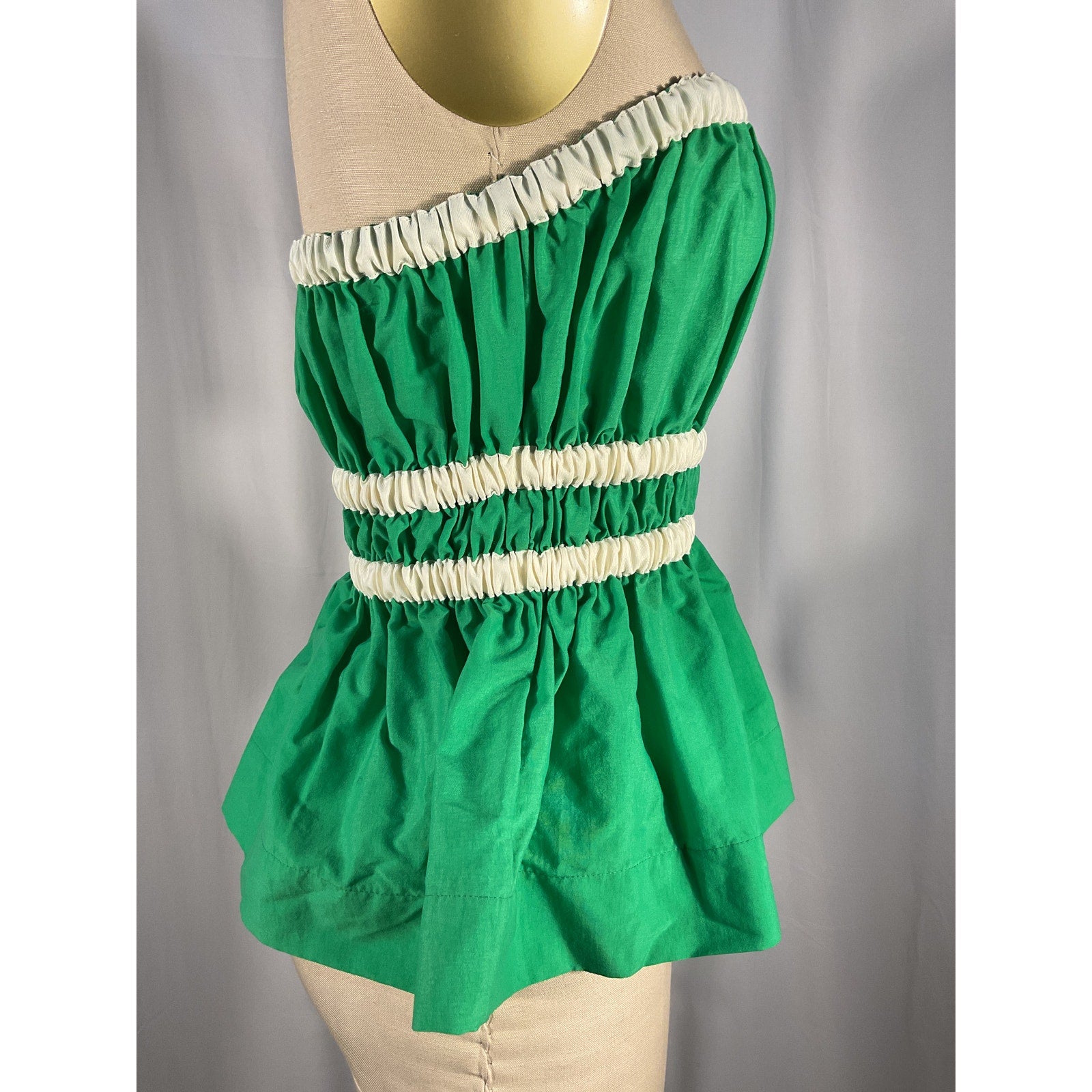 Molly Goddard 'Esme' Green Strapless Ruched Grosgrain-Trimmed Taffeta Top Size 4 - NWT