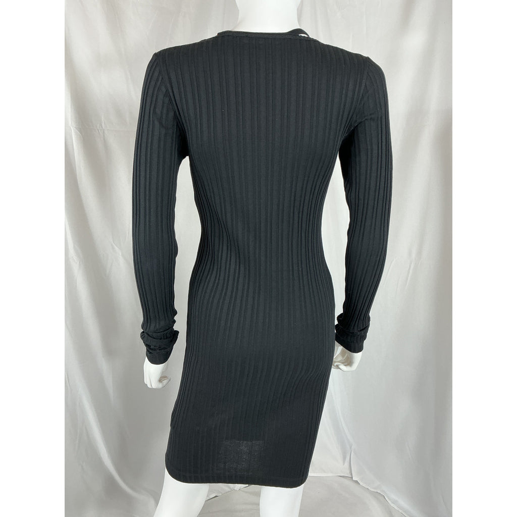 Helmut Lang Cutout Black Cotton Ribbed Cotton-Jersey Mini Dress Size XS