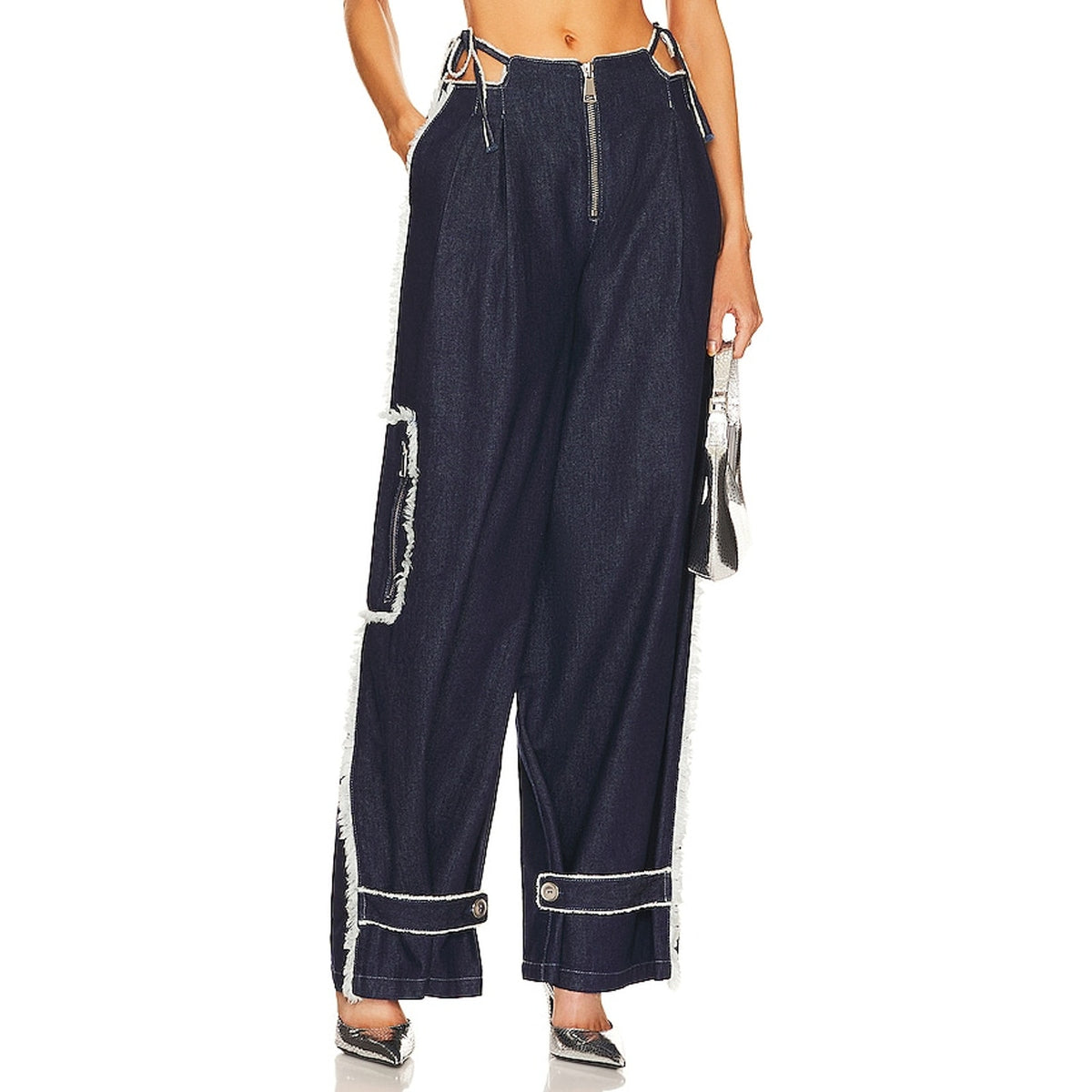 Ceren Ocak Contemporary Navy Blue Cutout Pleated Pants Size M