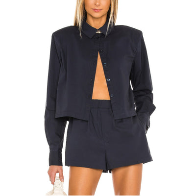 L'Academie Cropped Blue Tory Blouse Size XXS