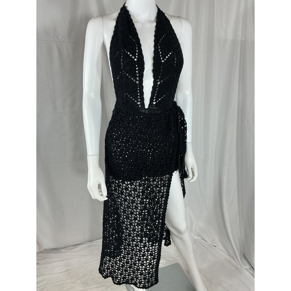 Alix Pinho 'Renewal' Black Cotton Crocheted Cotton Playsuit And Maxi Skirt Set Size XS