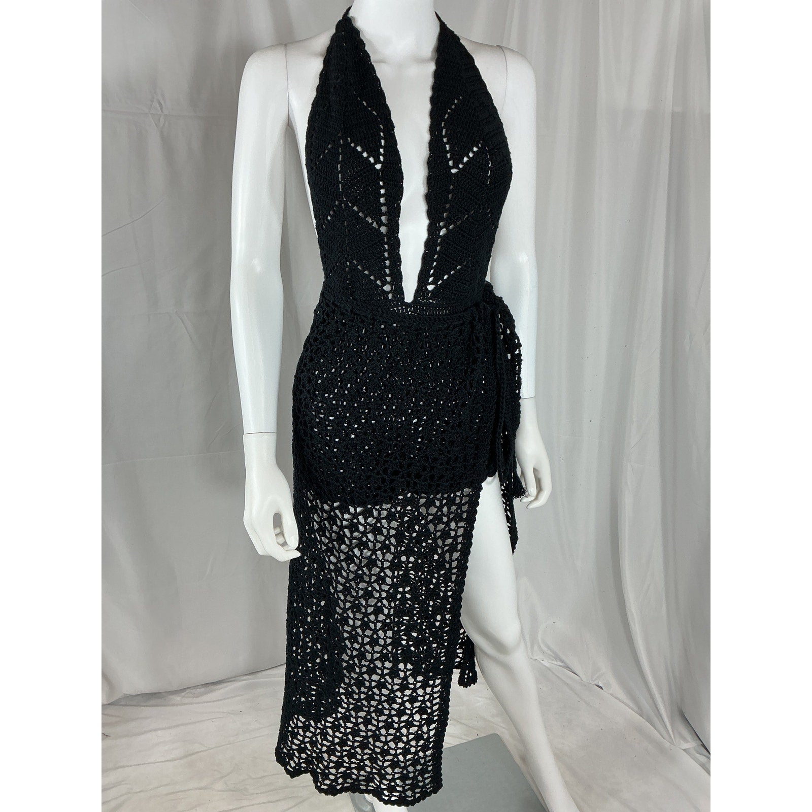 Alix Pinho 'Renewal' Black Cotton Crocheted Cotton Playsuit And Maxi Skirt Set Size XS