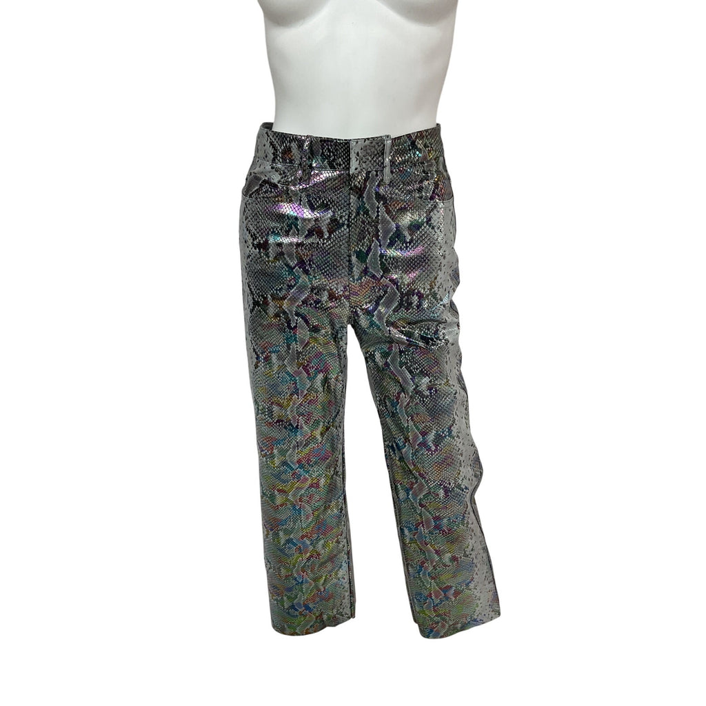 Rotate Birger Christensen Silver Viscose Snake Pu Straight Pants Size 34