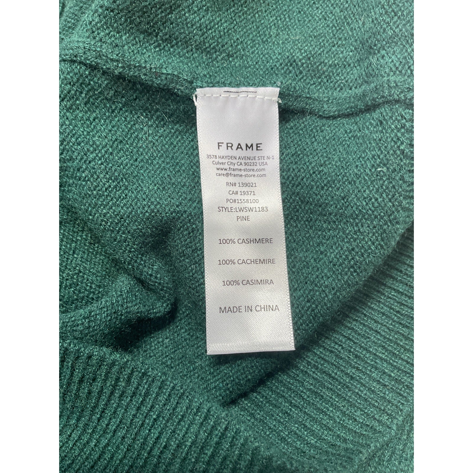 Frame Long Sleeve Green Cashmere Frankie Sweater Size XS