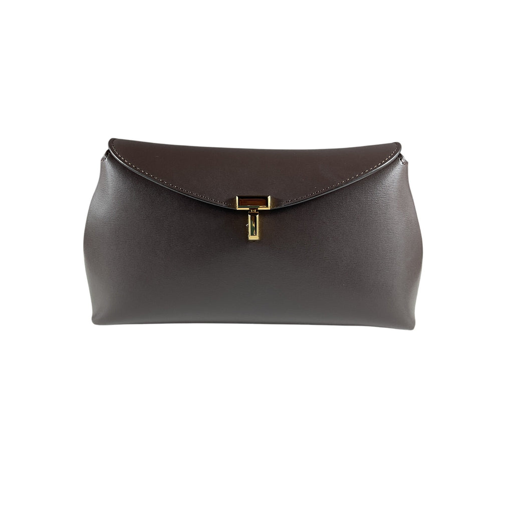 Toteme 'T-Lock' Brown Leather Textured-Leather Clutch OS