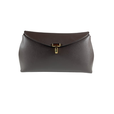 Toteme 'T-Lock' Brown Leather Textured-Leather Clutch OS