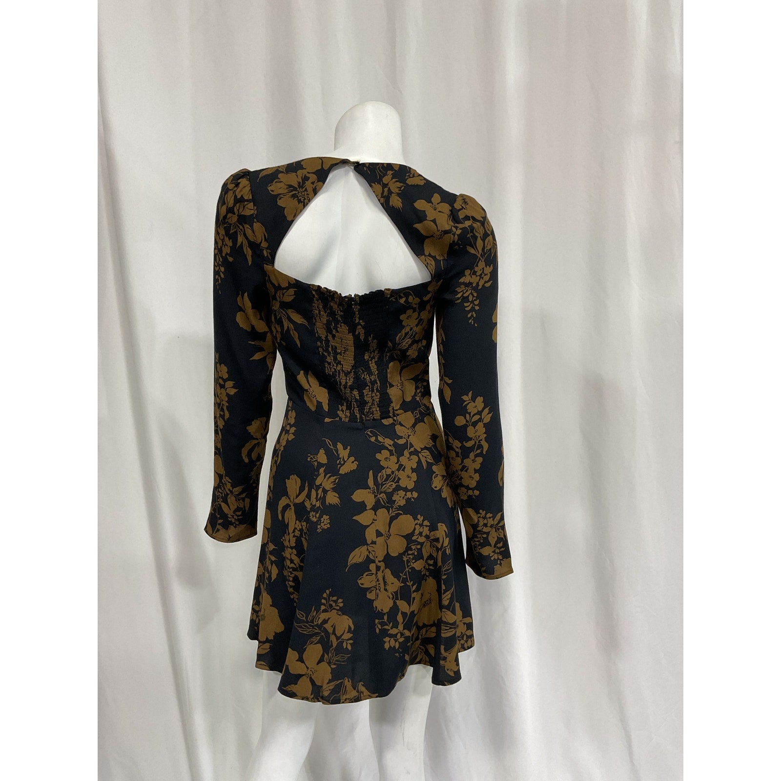 Reformation 'Indira' Black Cutout Floral-Print Crepe Mini Dress Size 2