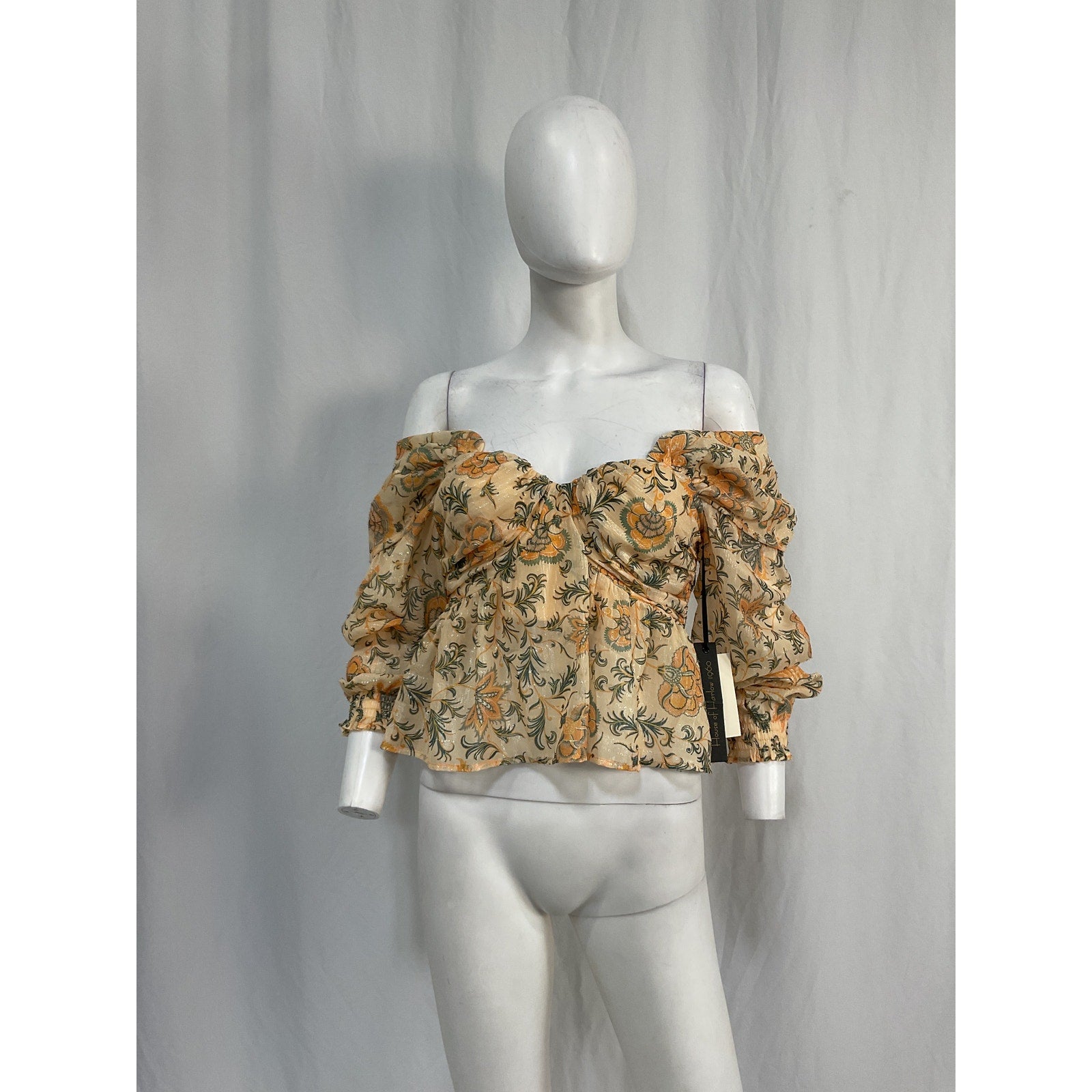 House Of Harlow 1960 'Sofia' Tan Poly Richie Burna Blouse Size S - NWT
