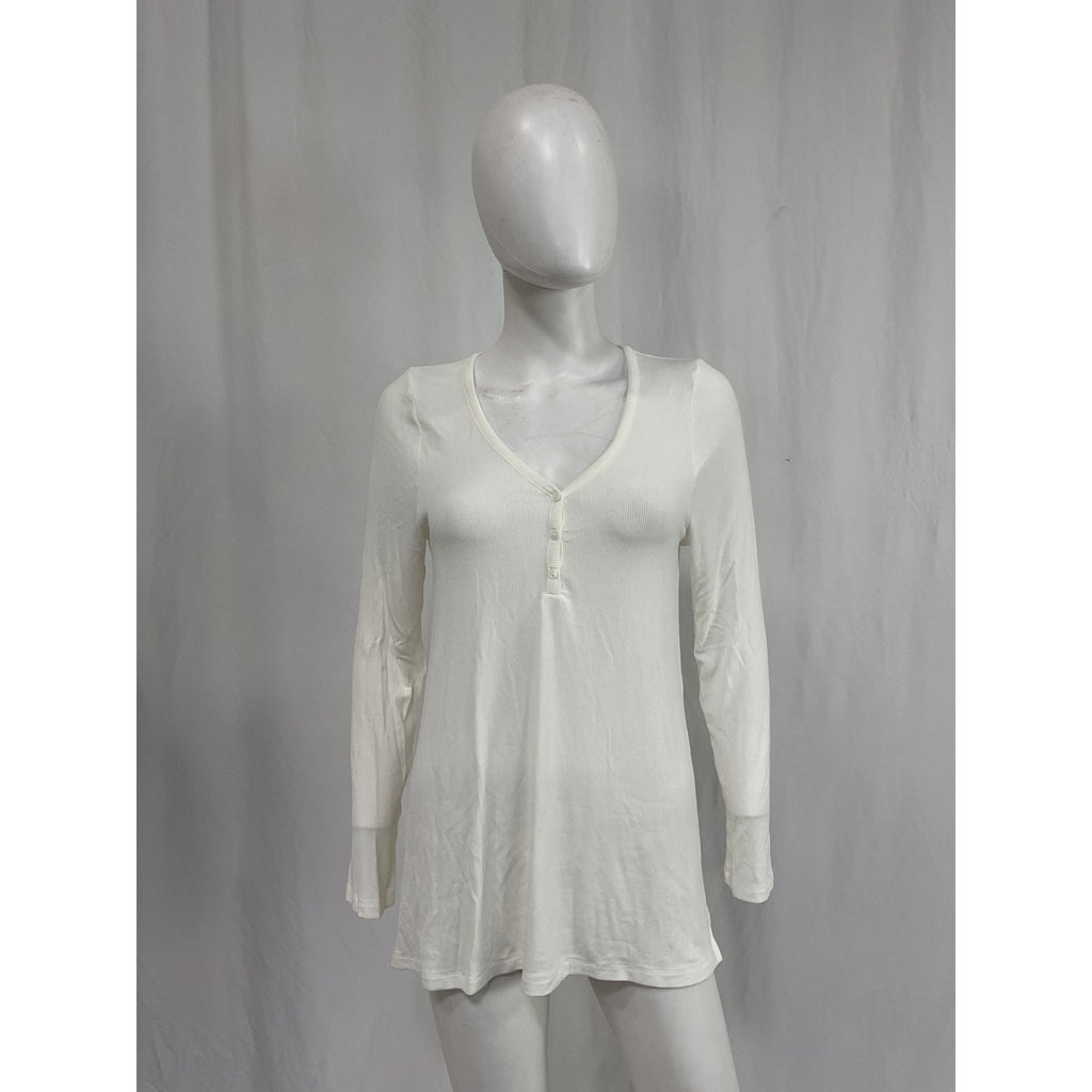 Hatch The Softest Rib Relaxed 'Nursing' White Rayon Henley Size 2