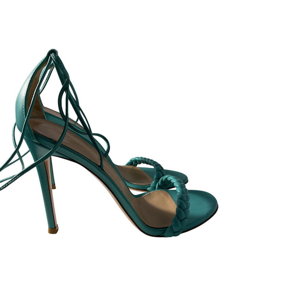 Gianvito Rossi 'S21' Green 105Mm Braided Front Ankl Heel Size 8.5