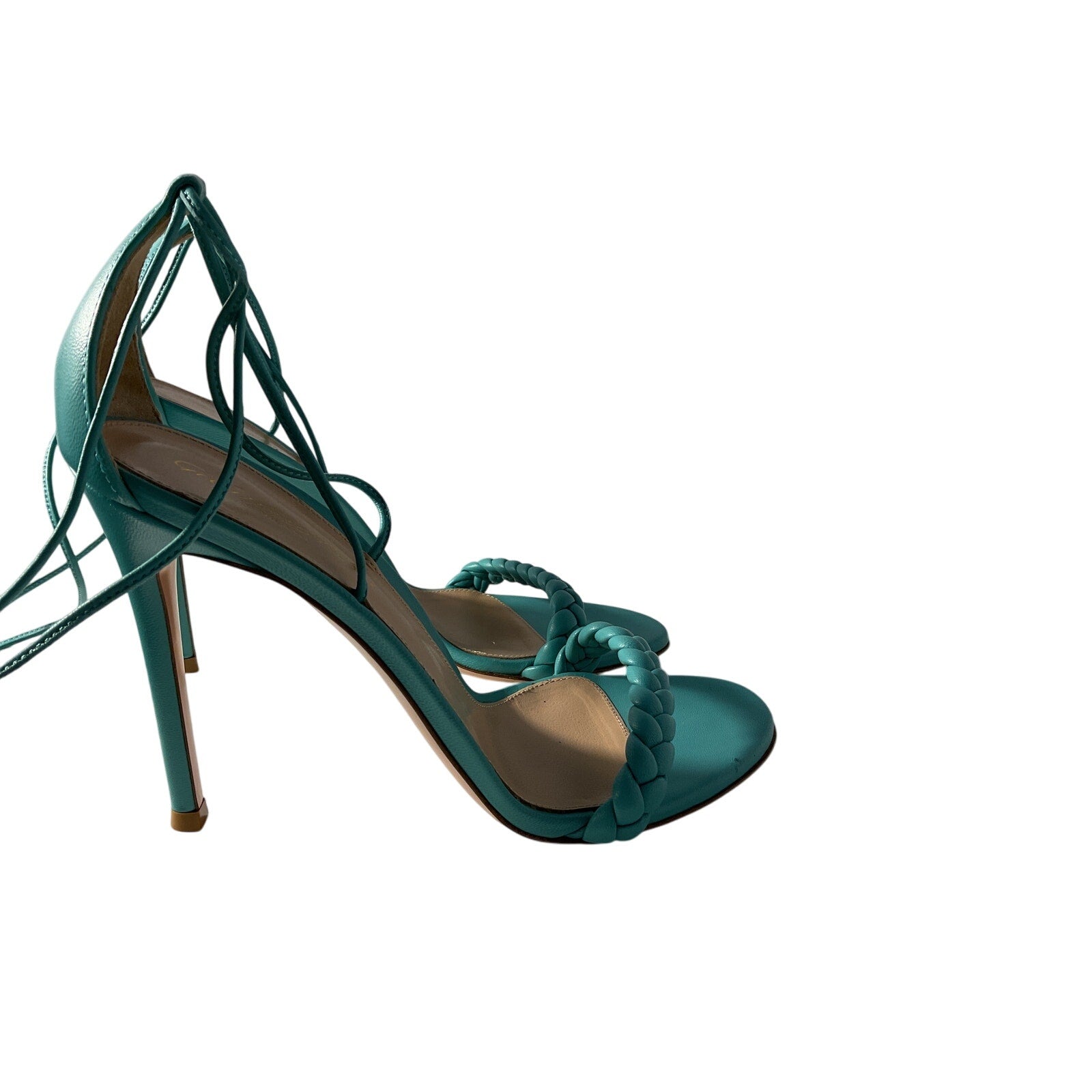 Gianvito Rossi 'S21' Green 105Mm Braided Front Ankl Heel Size 8.5