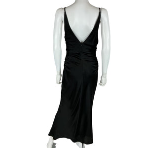Shona Joy Luxe Black High Neck Ruched Midi Dress Size 6