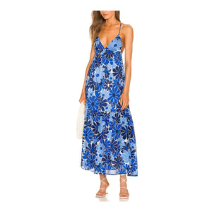 Faithfull The Brand 'Wilonna' Blue Cotton Midi Dress Size XS