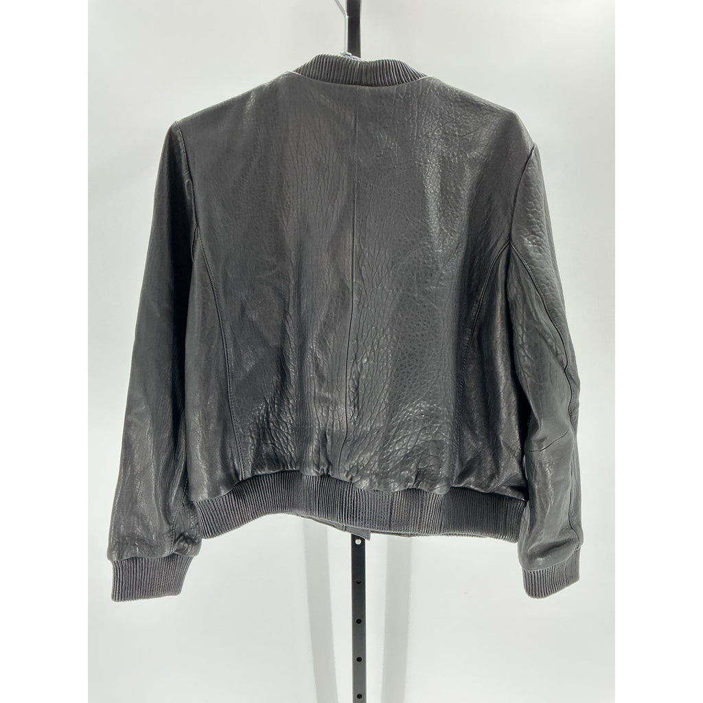 Muubaa Black Leather Bomber Jacket Size 12