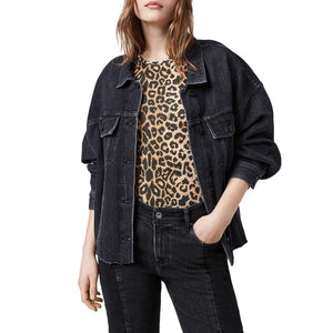 Allsaints Distressed Black Piper Denim Jacket Size 00