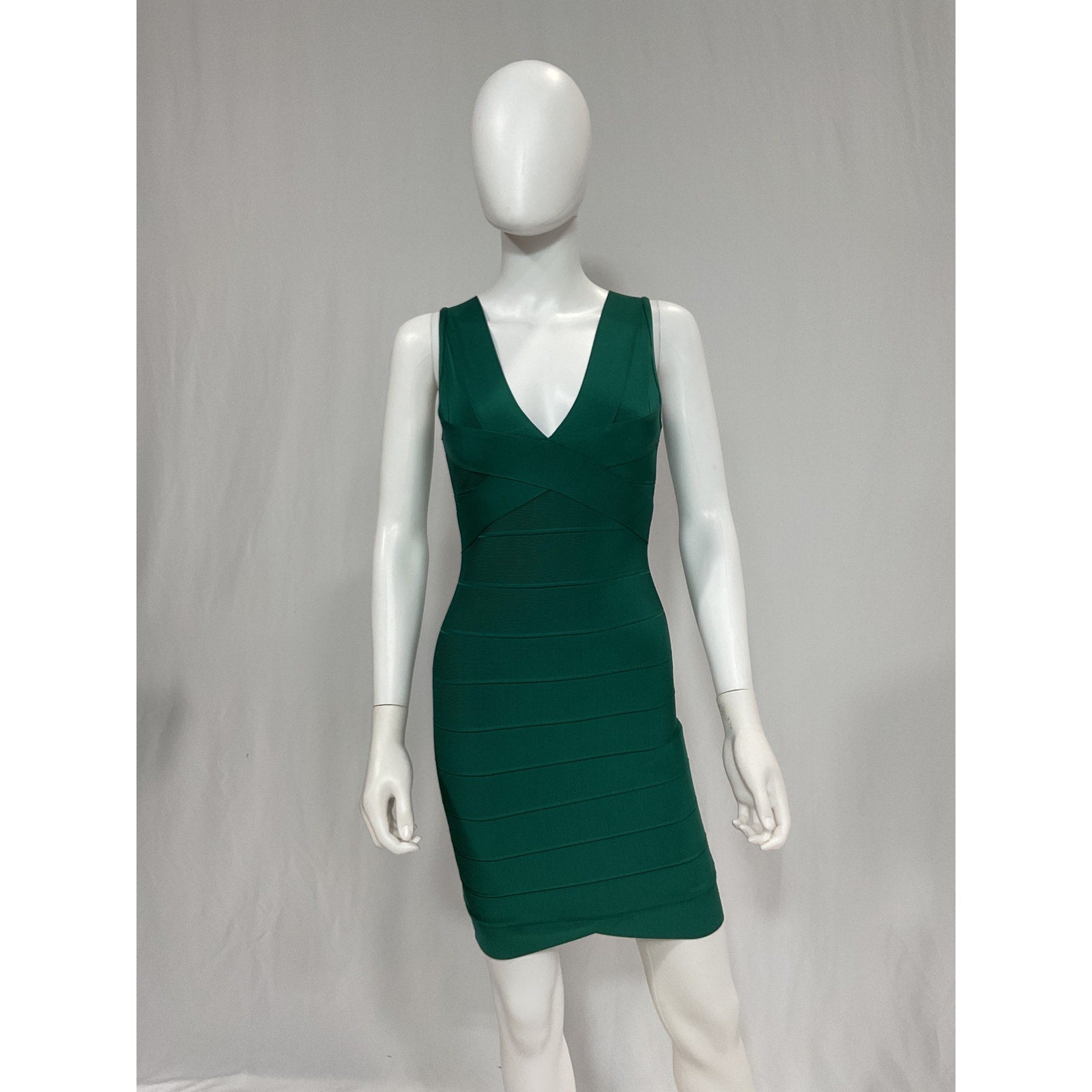 Herve Leger V Neck Mini Green Sleeveless Bandage Dress Size M - NWT