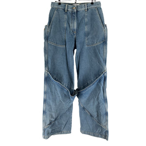 The Attico Contemporary Blue Knee-Detail Wide-Leg Denim Jeans Size 26 NWT