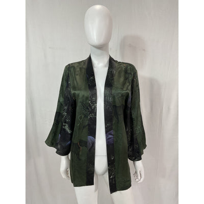Allsaints 'Casi Heidi' Green Floral Fauna Silk Blend Kimono Jacket Coat Size 2
