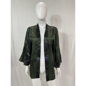 Allsaints 'Casi Heidi' Green Floral Fauna Silk Blend Kimono Jacket Coat Size 2
