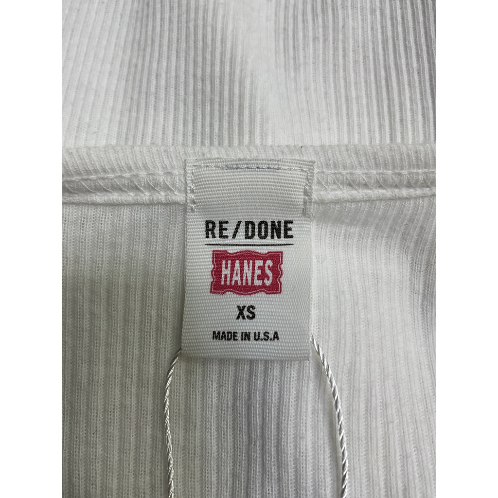 Re/Done 60'S Slim Optic White Cotton Henley Long Sleeve Top Size XS
