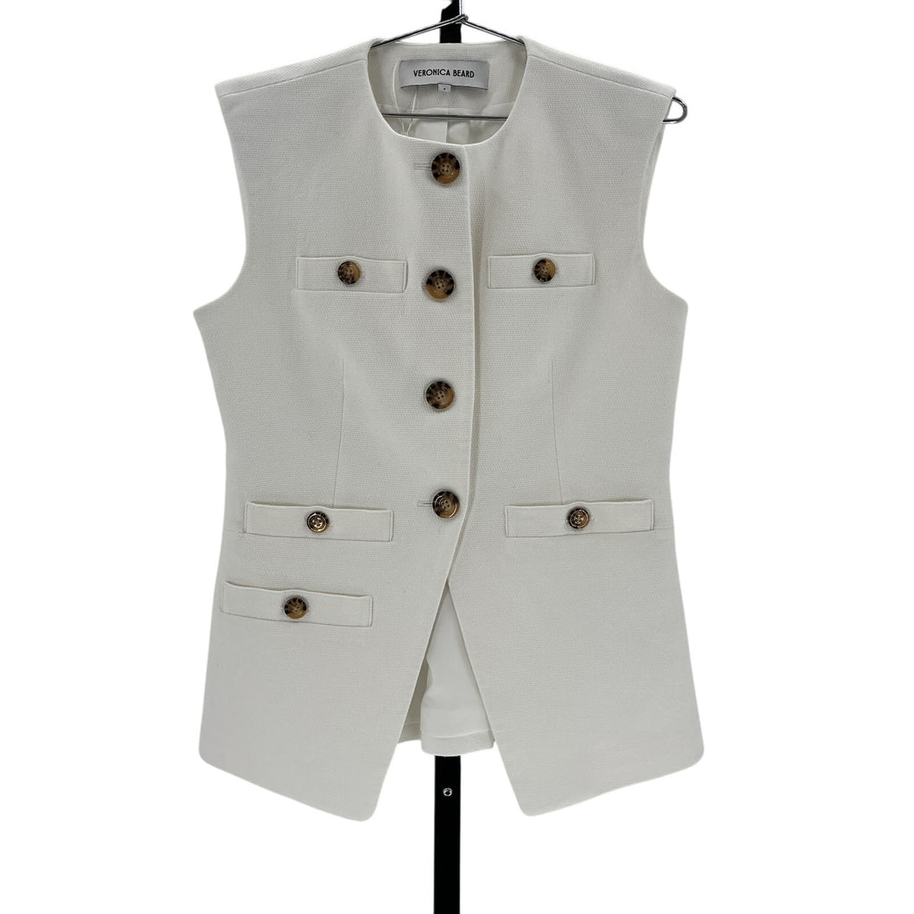 Veronica Beard 'Tamara' White Cotton Collarless Button Up Vest Size 8