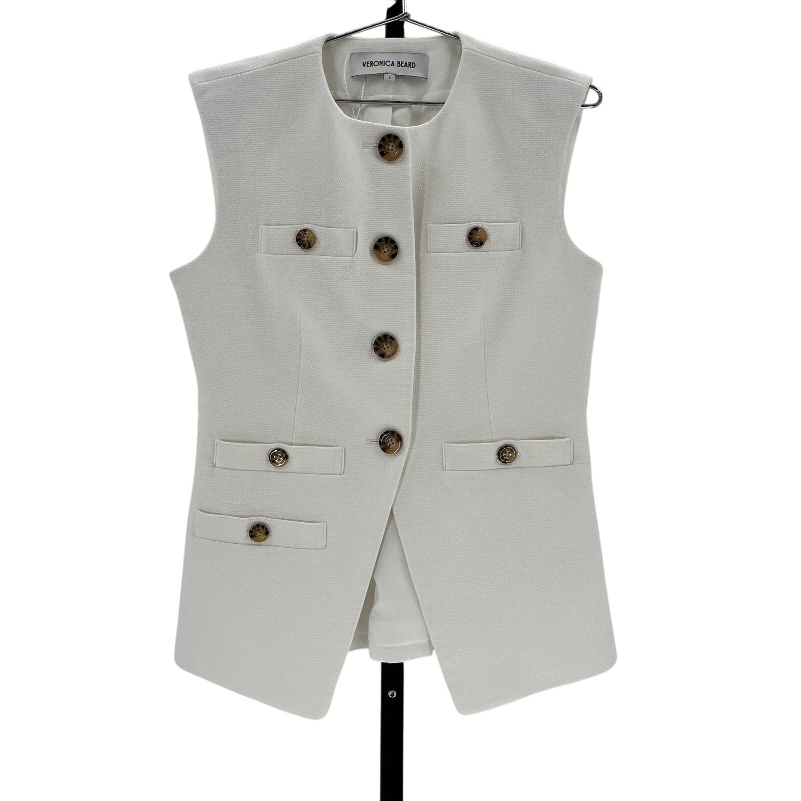 Veronica Beard 'Tamara' White Cotton Collarless Button Up Vest Size 8