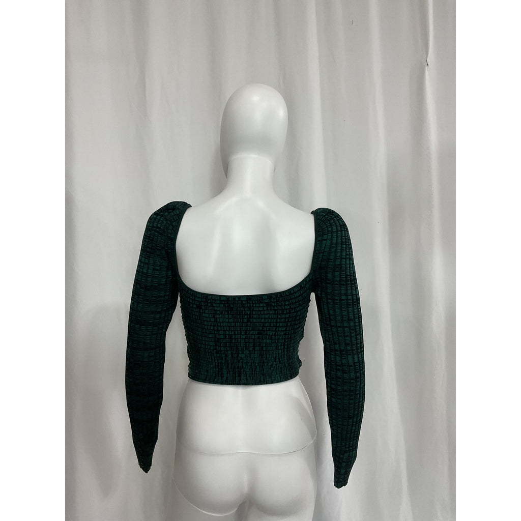 Self-Portrait 'Crossover' Green Knit Crop Top Size M