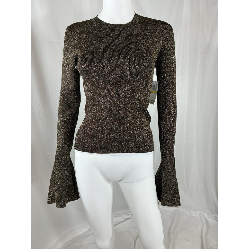 Frame 'Godet' Black Viscose Shimmer Flute Sleeve Top Size M - NWT