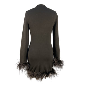Ronny Kobo Feathered Black Sumal Knit Dress Size M