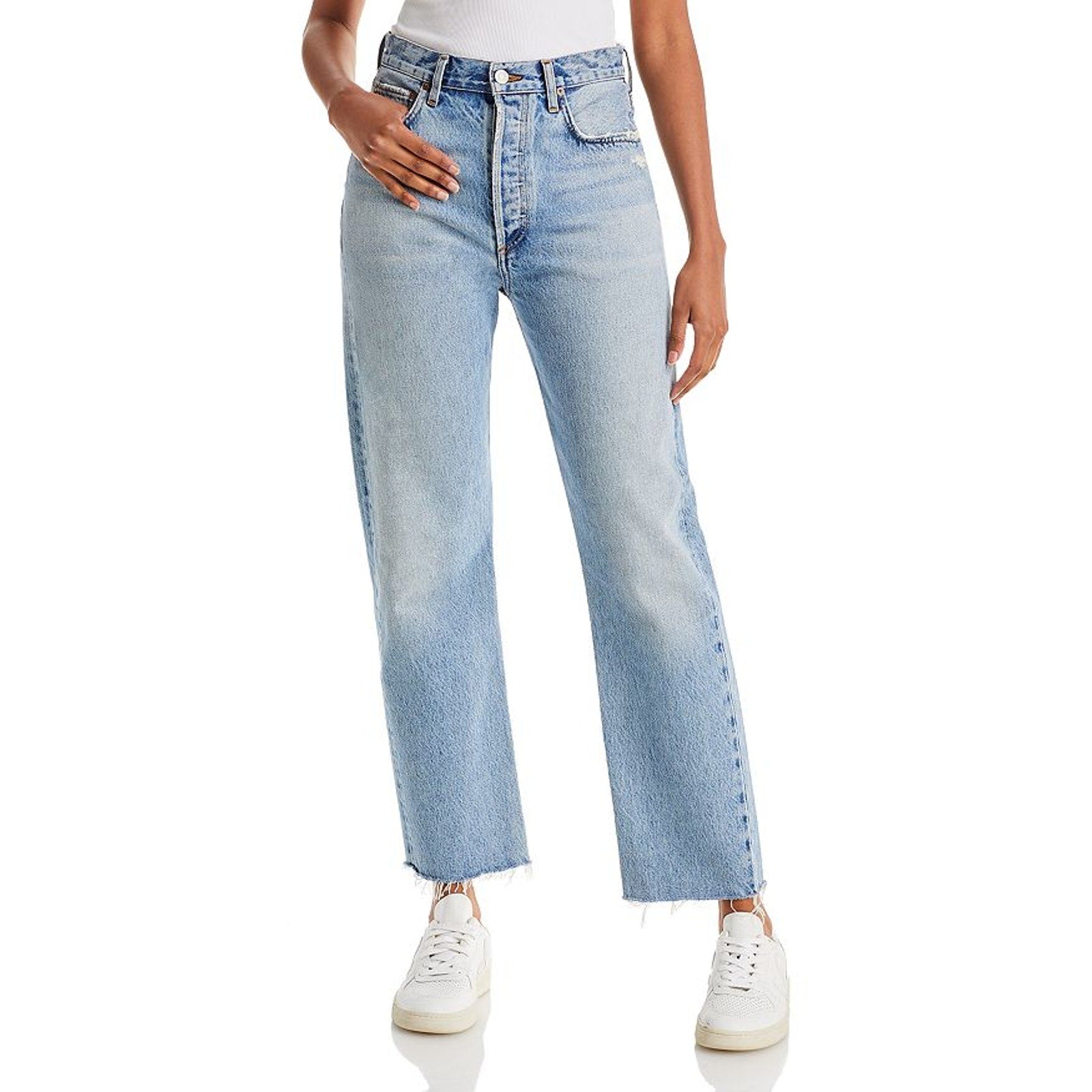 Agolde 90'S Blue Cotton Pinch Waist High Rise Cropped Straight Denim Jeans  Size 29