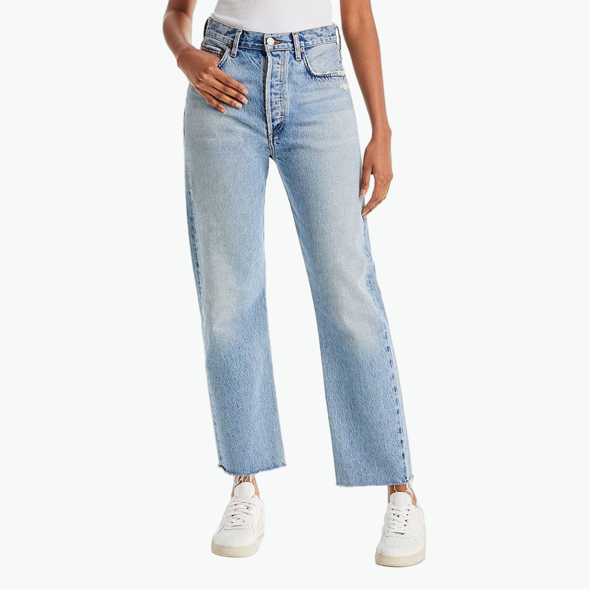 Agolde 90'S Blue Cotton Pinch Waist High Rise Cropped Straight Denim Jeans  Size 29