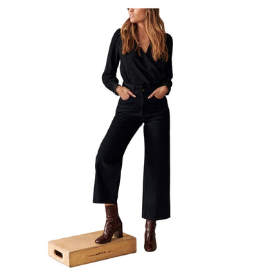 Sï¿½zane Wide-Leg Black Le Crop Denim Jeans Size 36