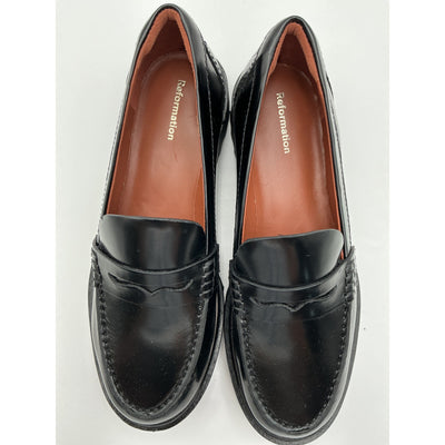 Reformation 'Agathea' Black Leather Chunky Loafer Size 6.5