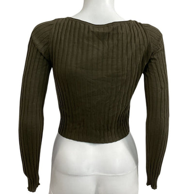 Atm Anthony Thomas Melillo Cropped Army Green Ribbed Crewneck Sweater Size S