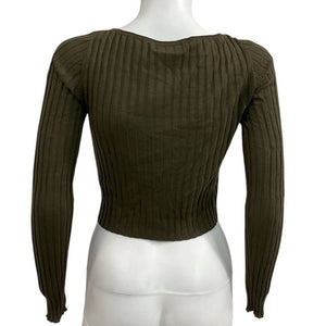 Atm Anthony Thomas Melillo Cropped Army Green Ribbed Crewneck Sweater Size S