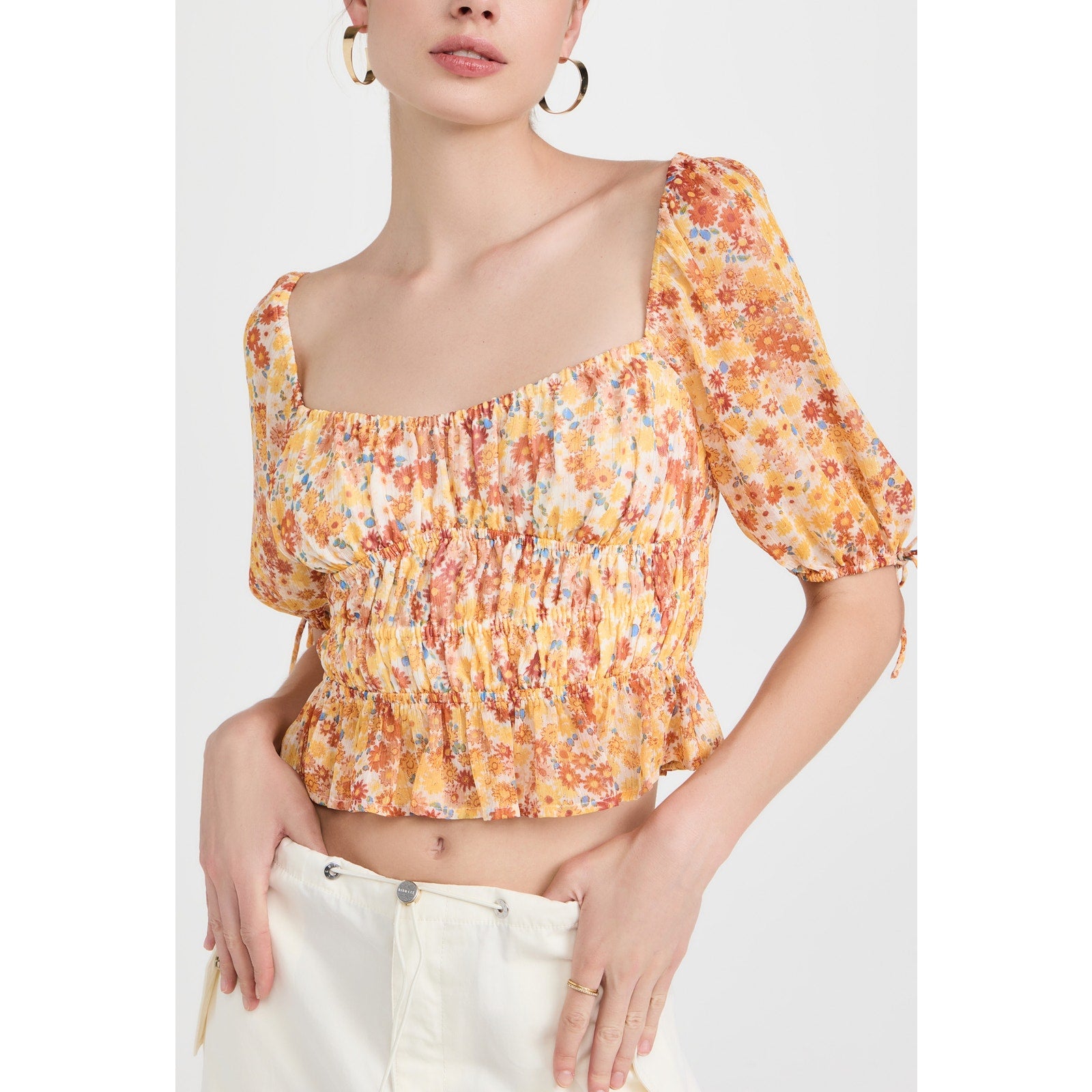 Staud 'Faye' Yellow Floral Print Cropped Top Size XS