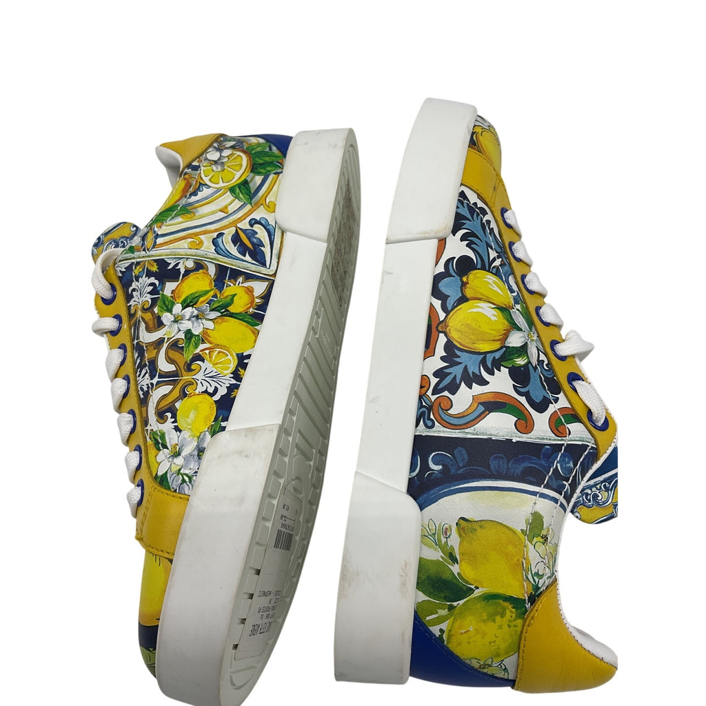 Dolce & Gabbana 'Portofino' Yellow Leather Lemon-Print Low-Top Sneakers Size 6