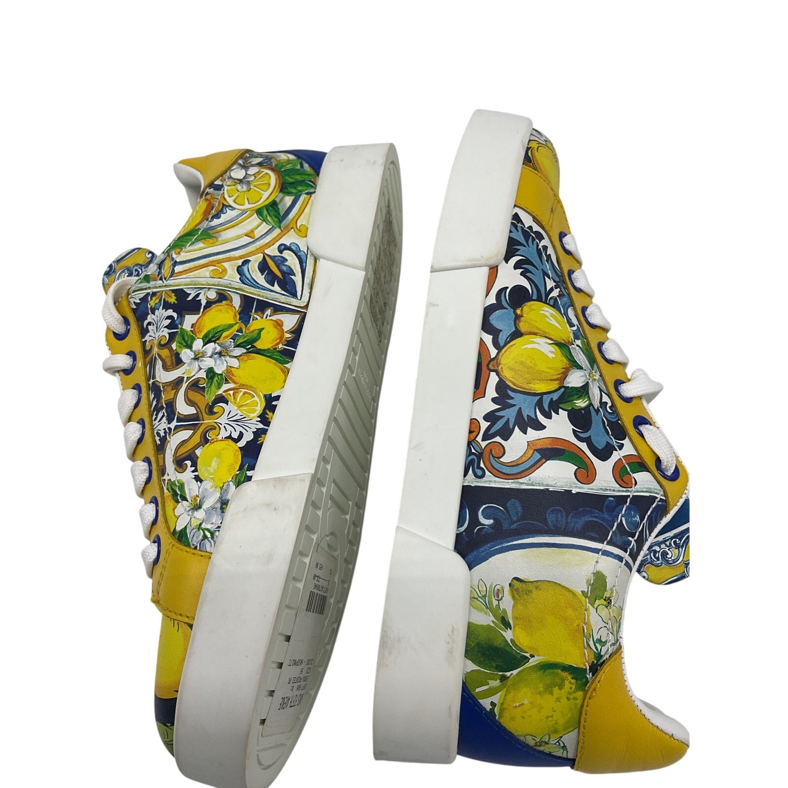 Dolce & Gabbana 'Portofino' Yellow Leather Lemon-Print Low-Top Sneakers Size 6