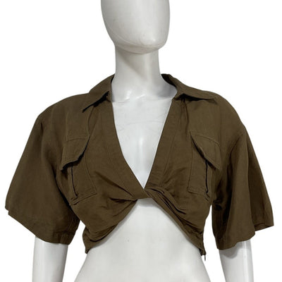 L'Academie Cropped Green Chrisa Blouse Size M