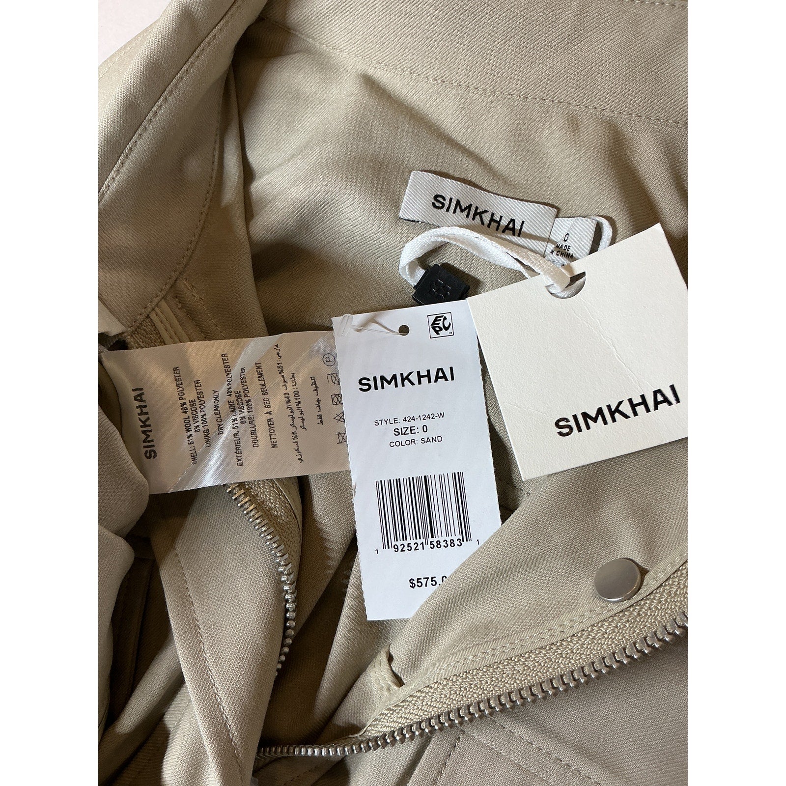 Simkhai 'Yohana' Beige Wool Cargo Mini Shirt Dress Size 0 - NWT