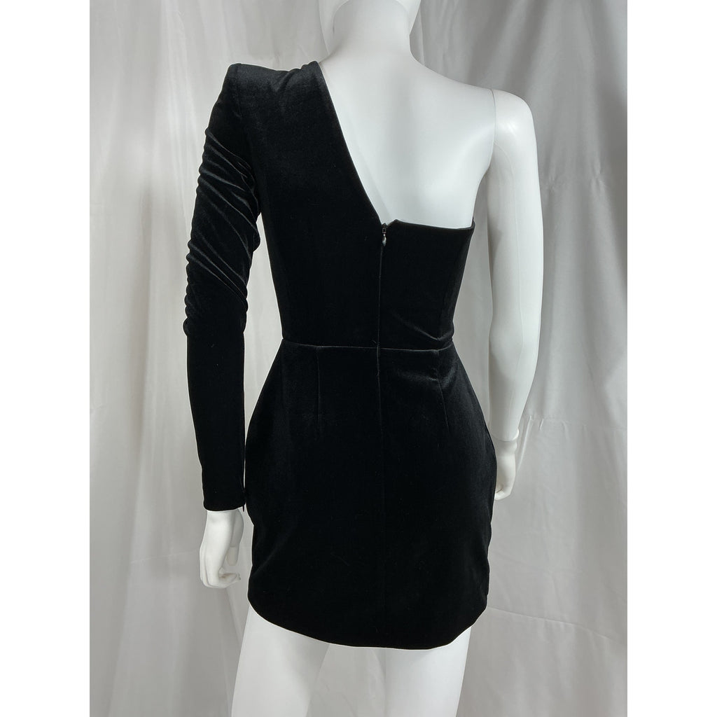Alex Perry 'Velvet' Black Greer One Shoulder Cut Out Knot Mini Dress Size 4 - NWT